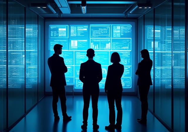 Team di data scientist al lavoro su dashboard predittive